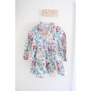 Nordstrom Cristina Martinez Girls Picasso Ruffles Faces Dress Sz 7 Gauze Cotton